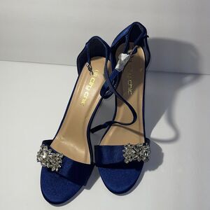 City Chic Sapphire Satin Heels with Crystal Detail